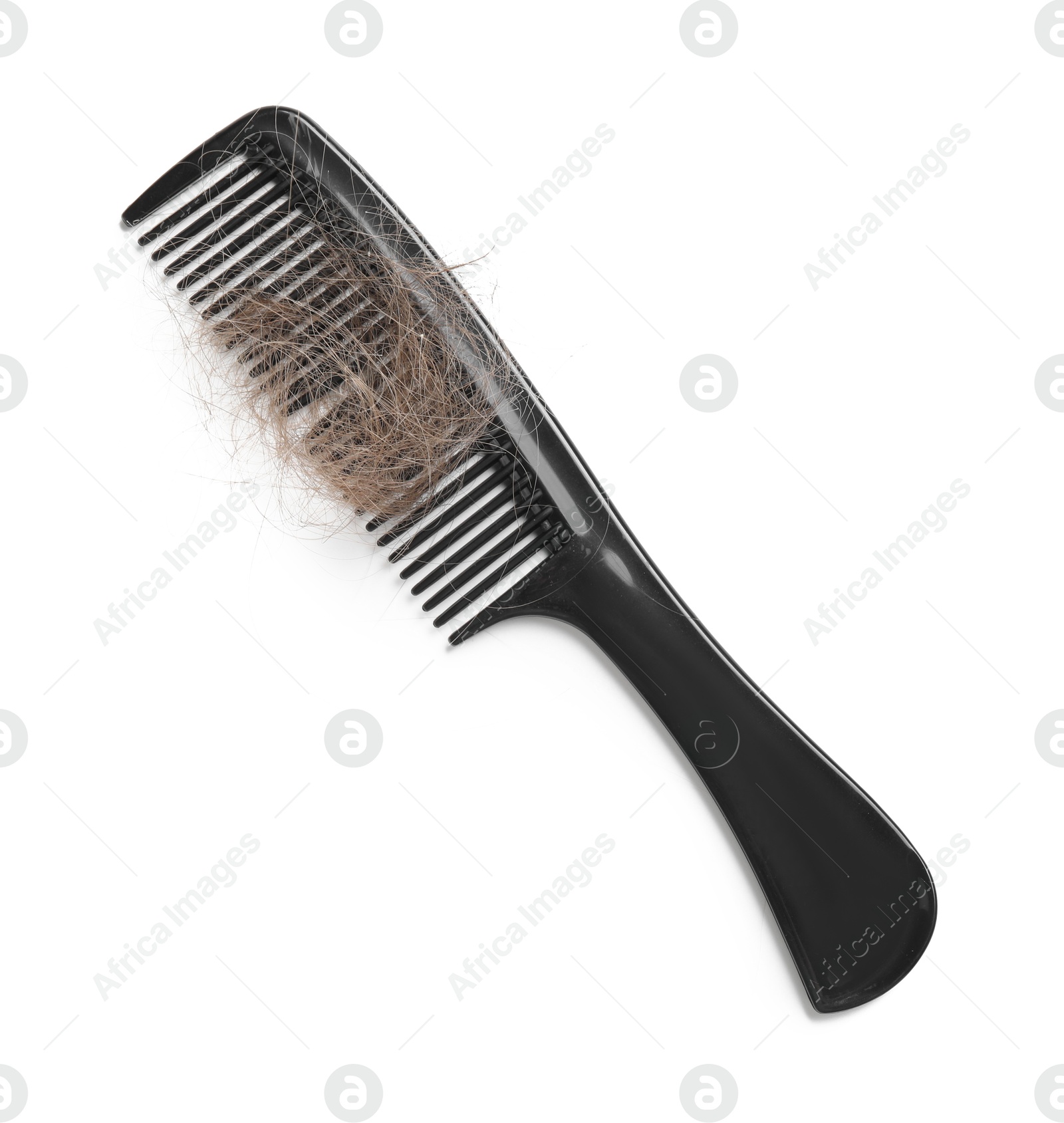 Photo of One comb with lost hair isolated on white, top view