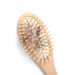 One brush with lost hair isolated on white, top view