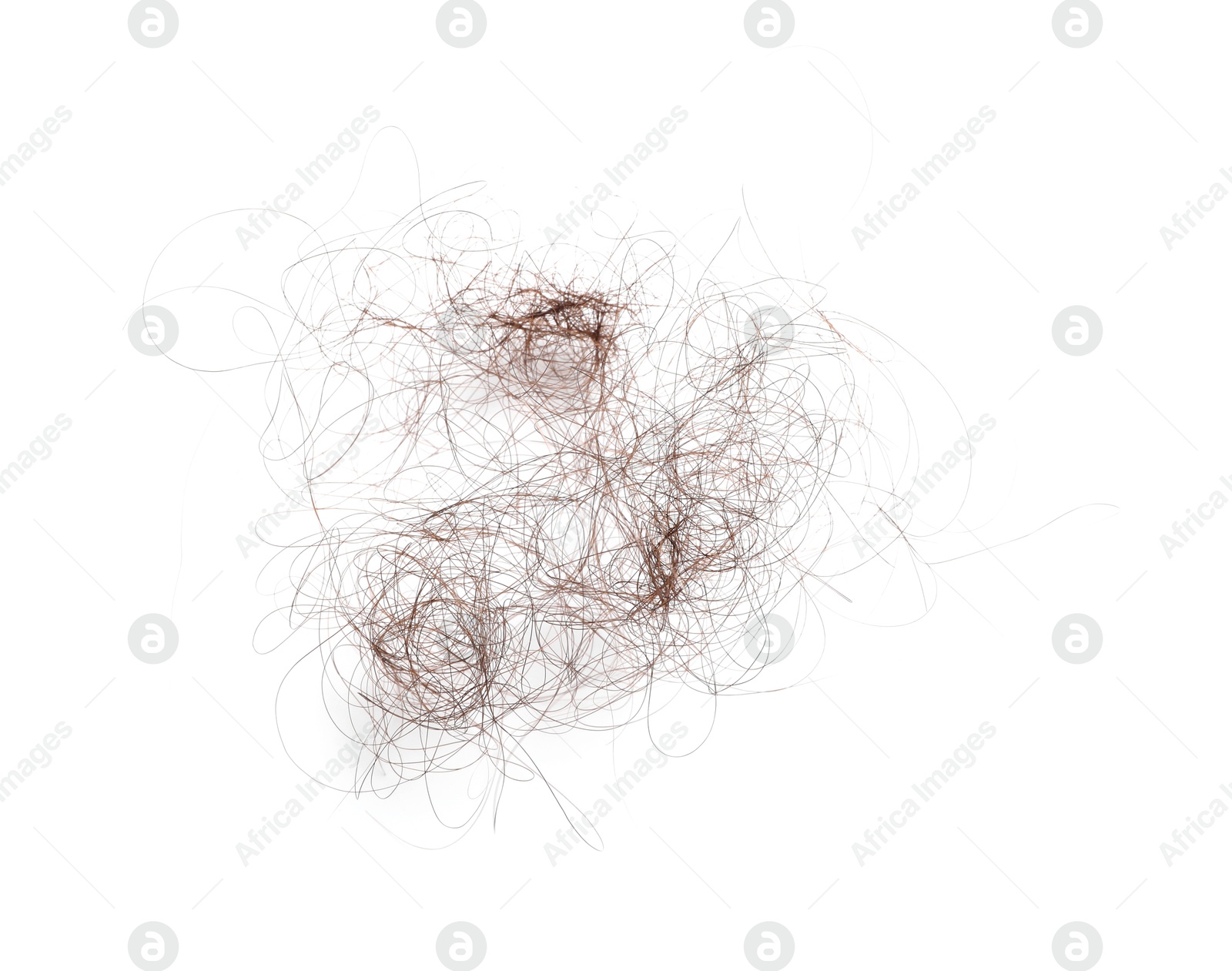 Photo of Pile of lost hair isolated on white, top view