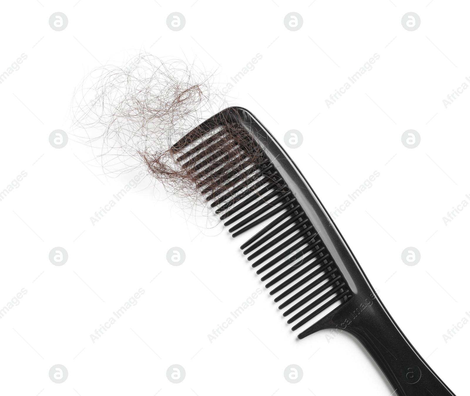 Photo of One comb with lost hair isolated on white, top view