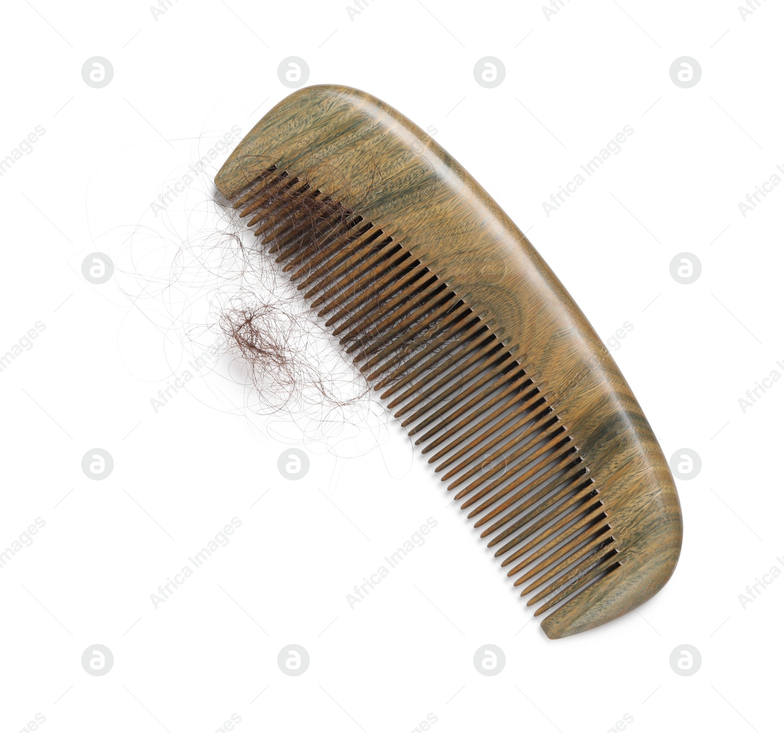 Photo of One comb with lost hair isolated on white, top view