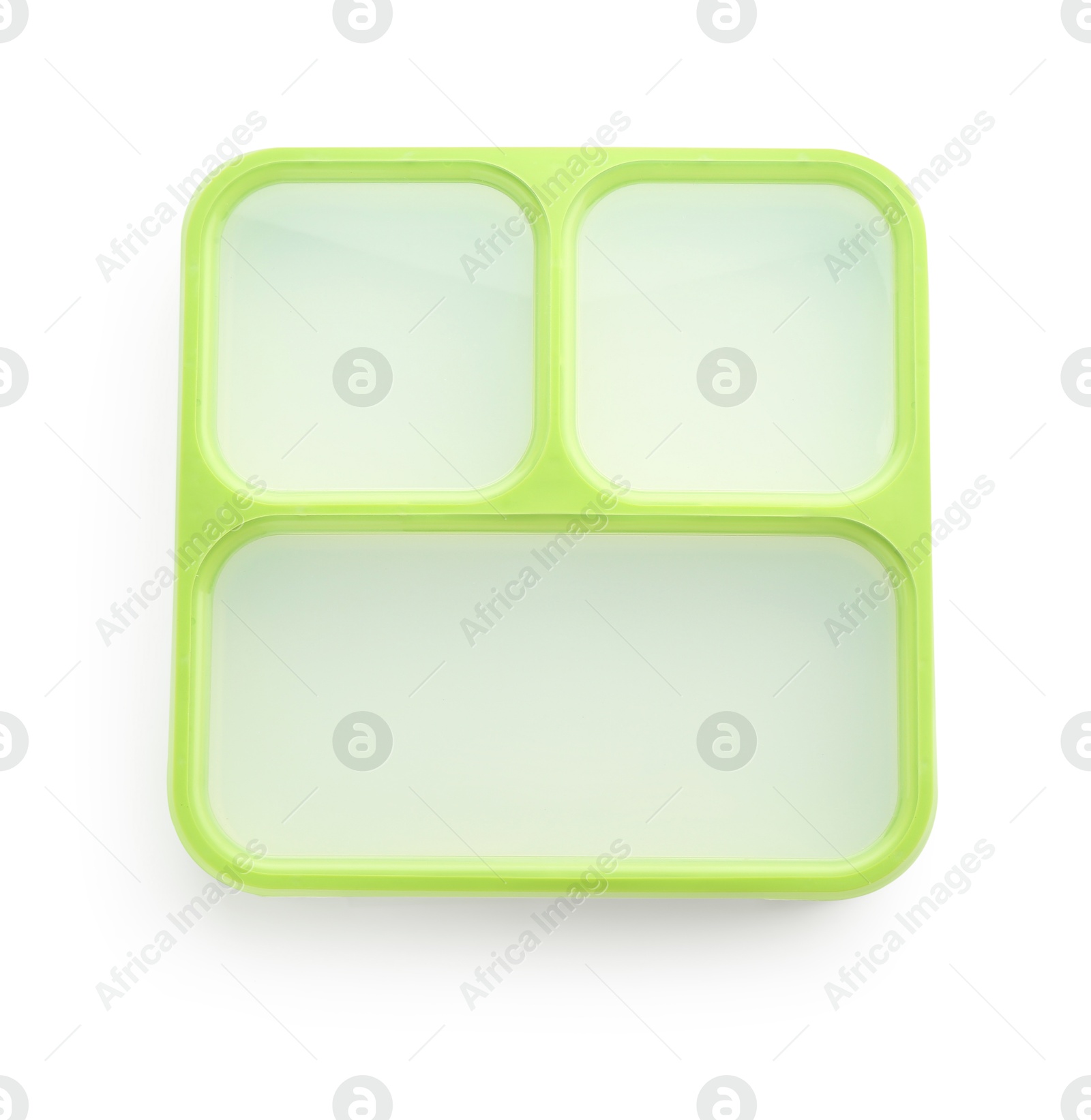 Photo of One plastic lunch box isolated on white, top view