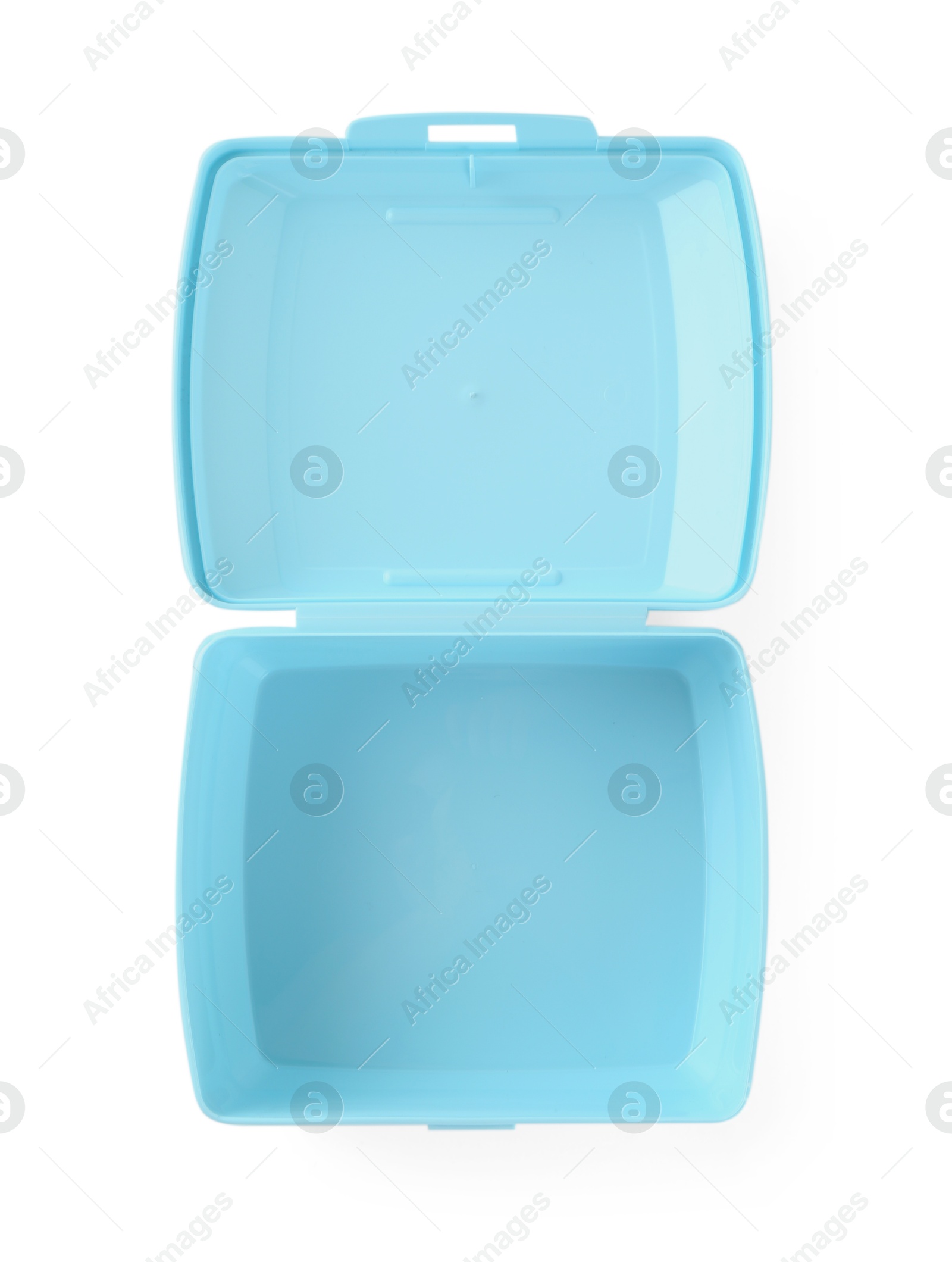 Photo of Empty plastic lunch box isolated on white, top view