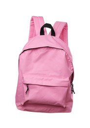 Photo of One stylish pink backpack isolated on white