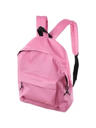 Photo of One stylish pink backpack isolated on white