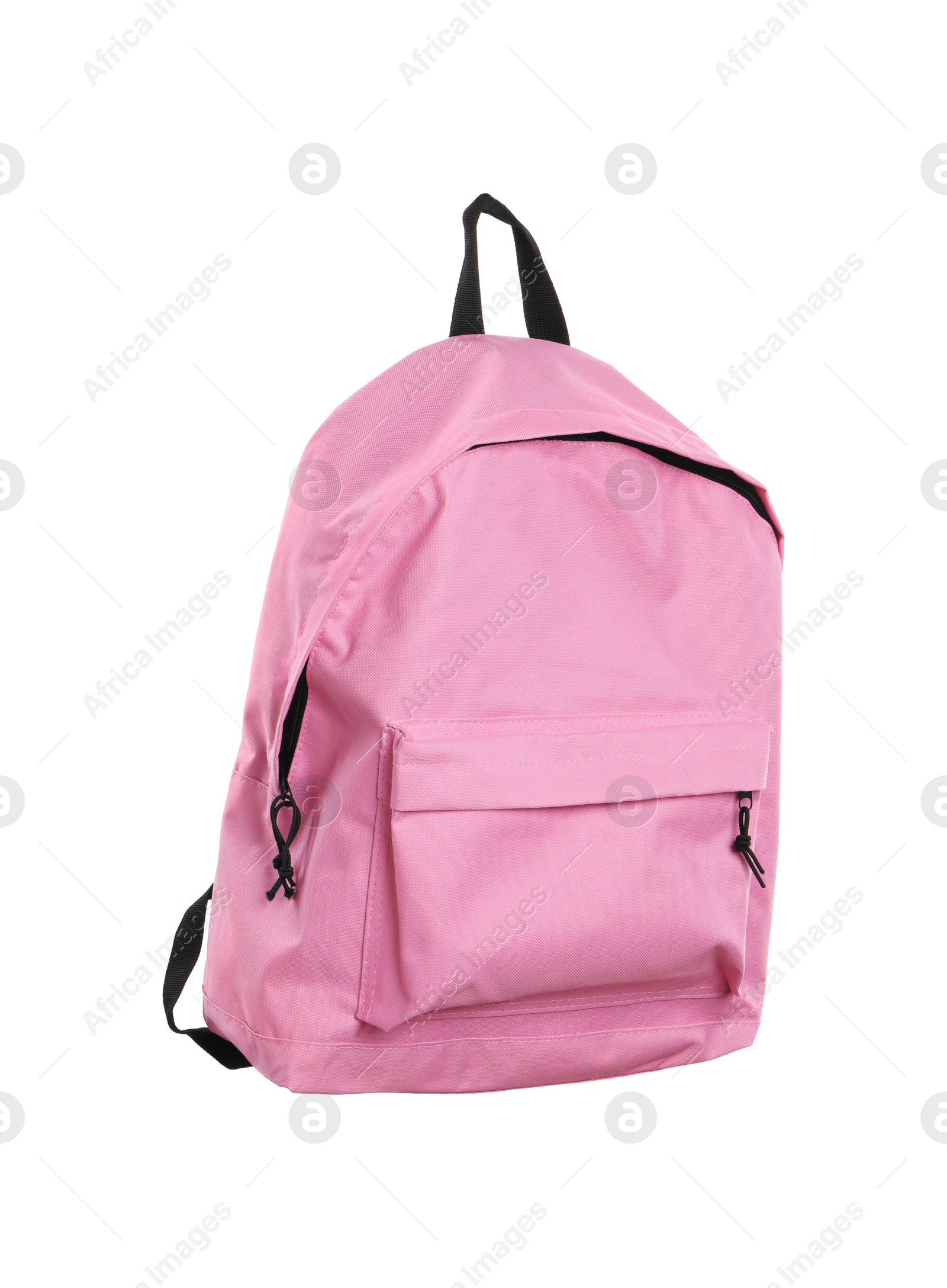 Photo of One stylish pink backpack isolated on white