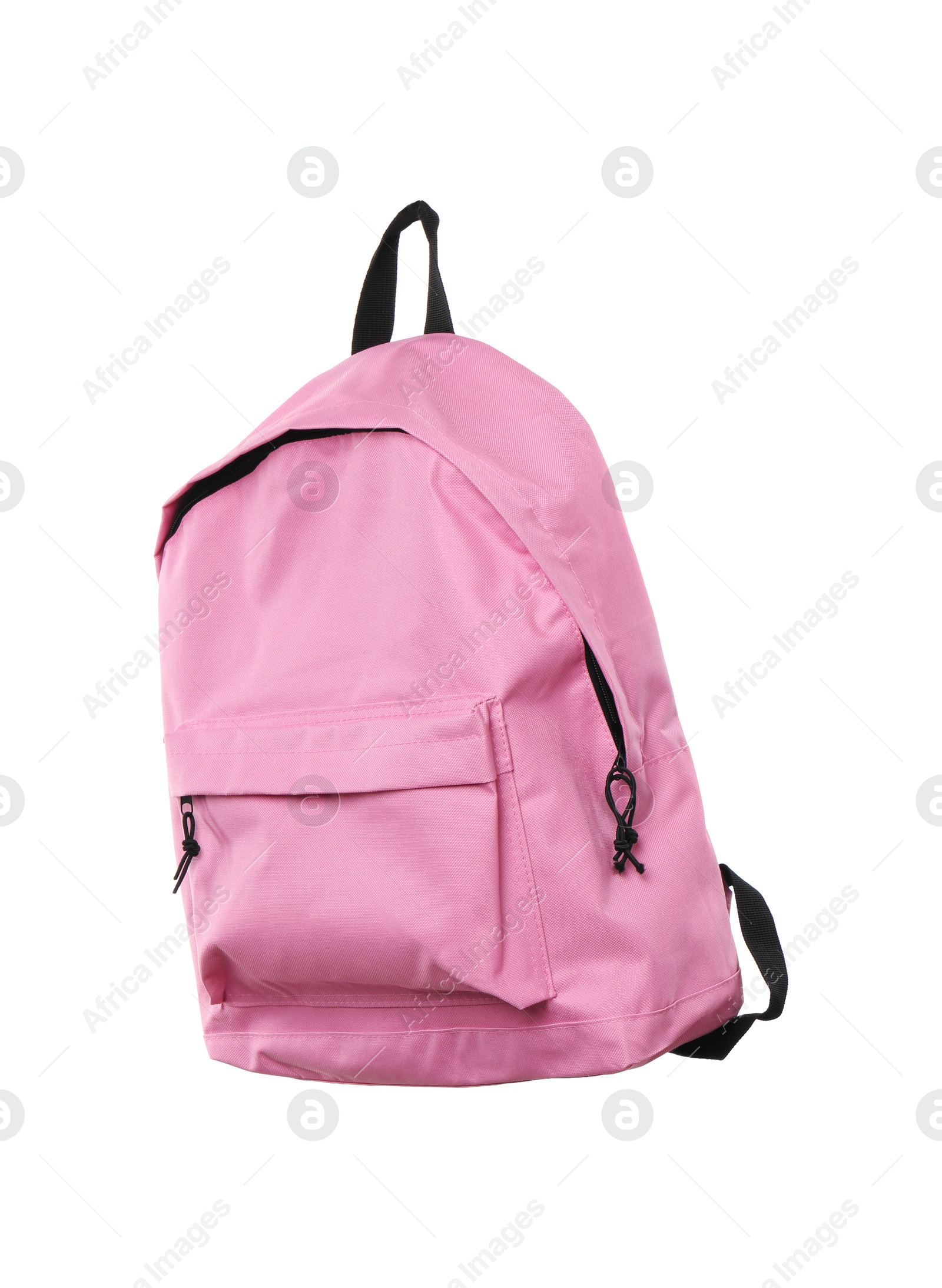 Photo of One stylish pink backpack isolated on white