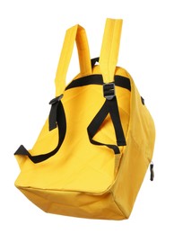 Photo of One stylish yellow backpack isolated on white