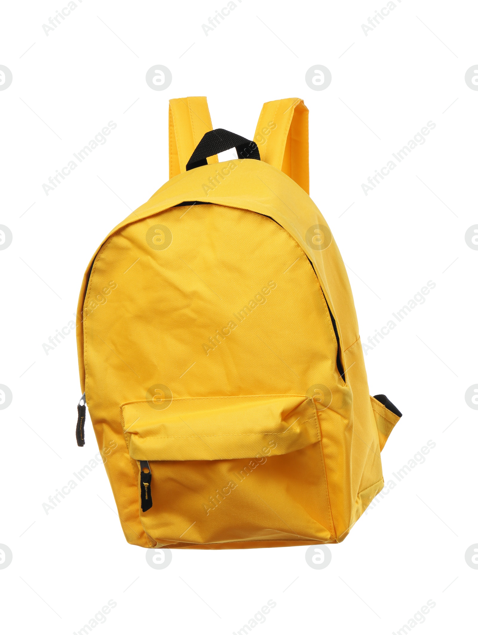 Photo of One stylish yellow backpack isolated on white