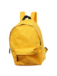 Photo of One stylish yellow backpack isolated on white