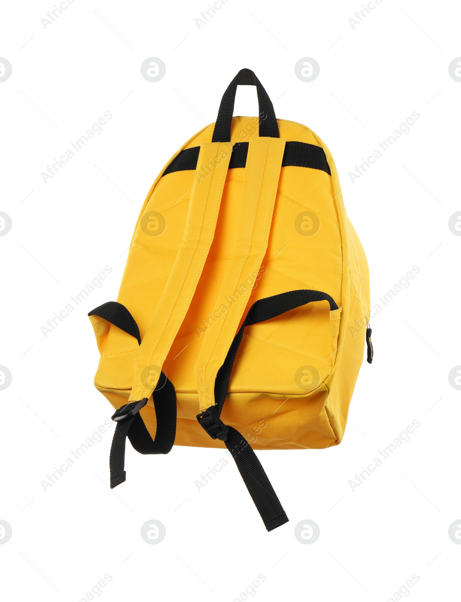 Photo of One stylish yellow backpack isolated on white