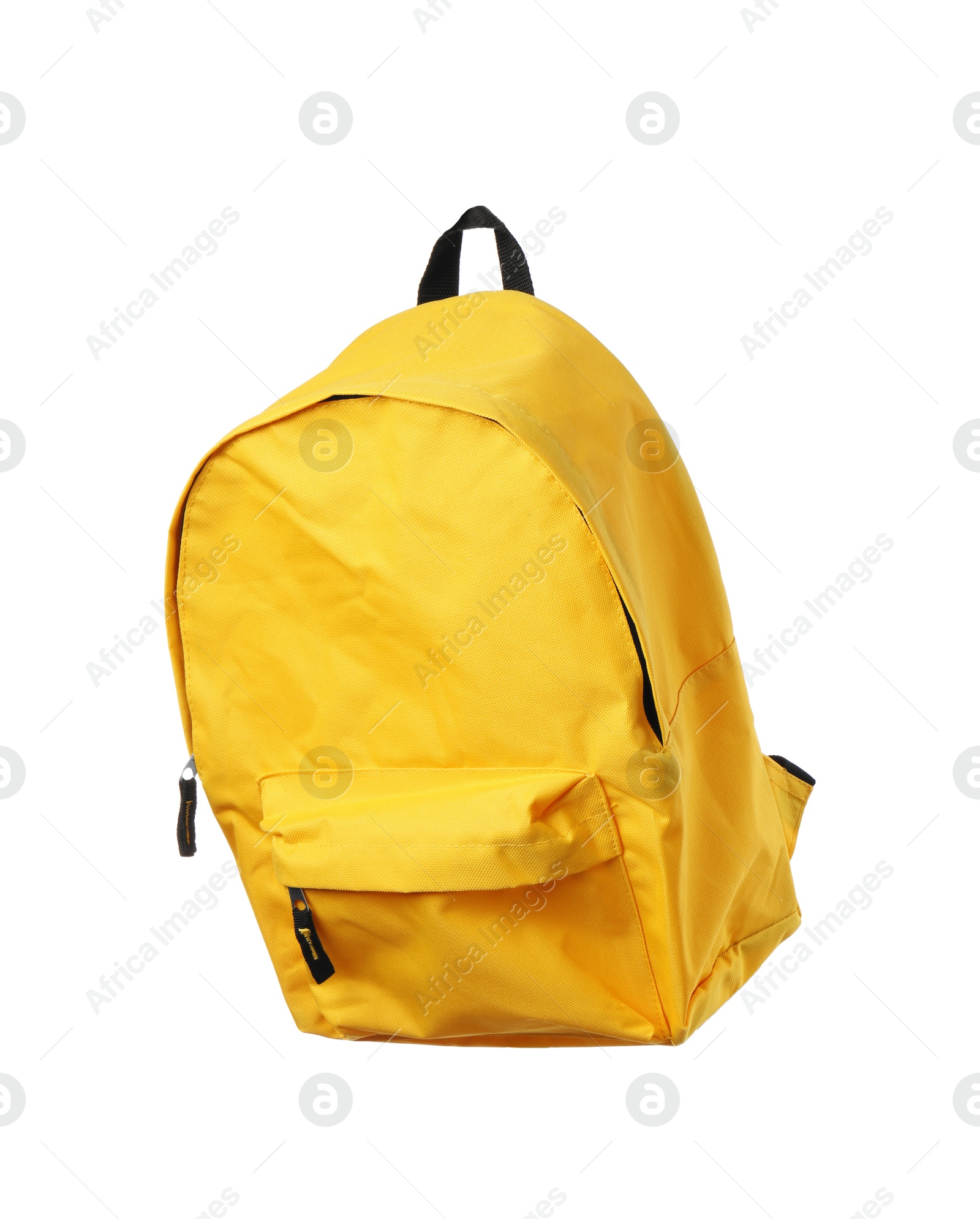 Photo of One stylish yellow backpack isolated on white