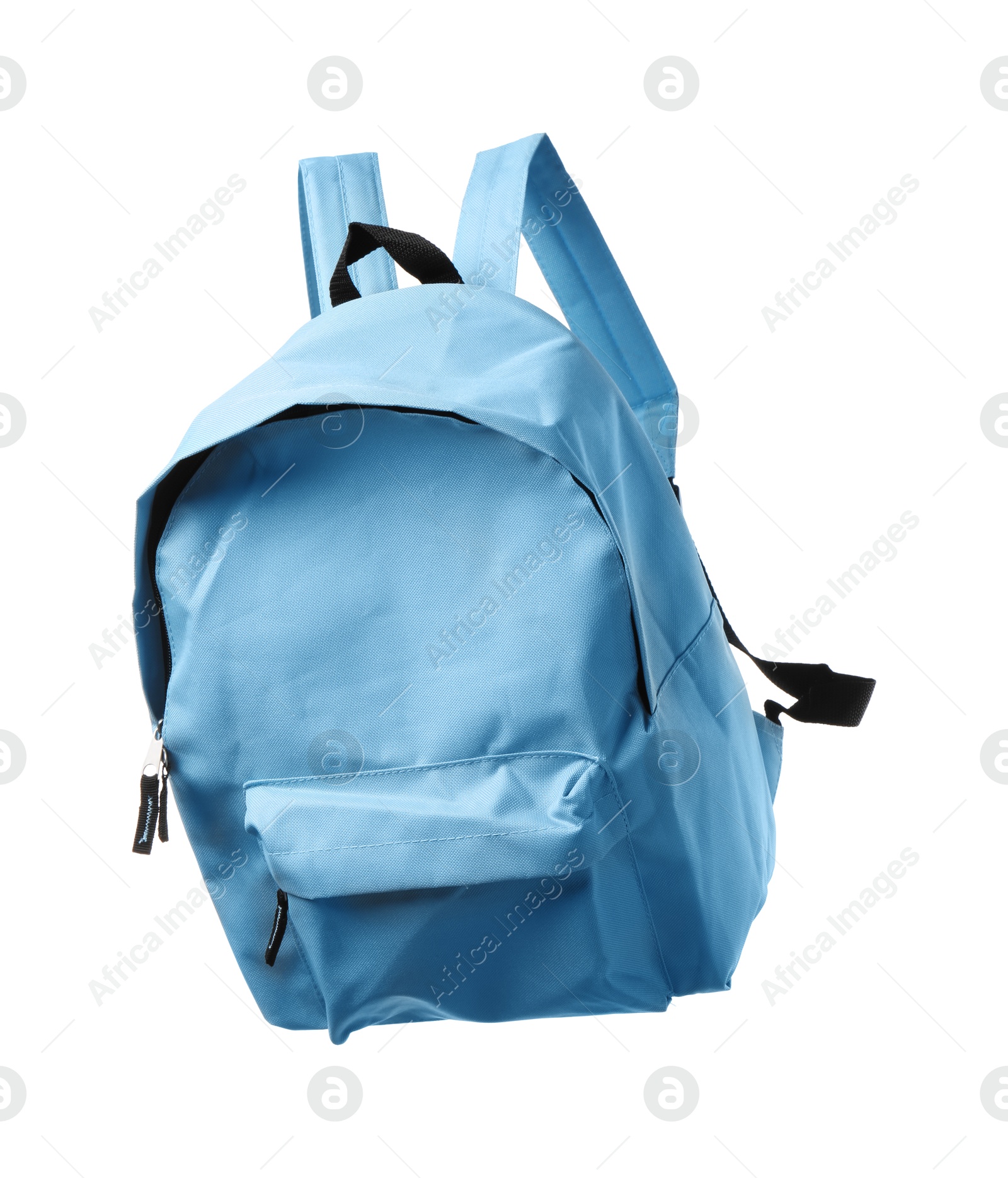 Photo of Stylish light blue backpack isolated on white