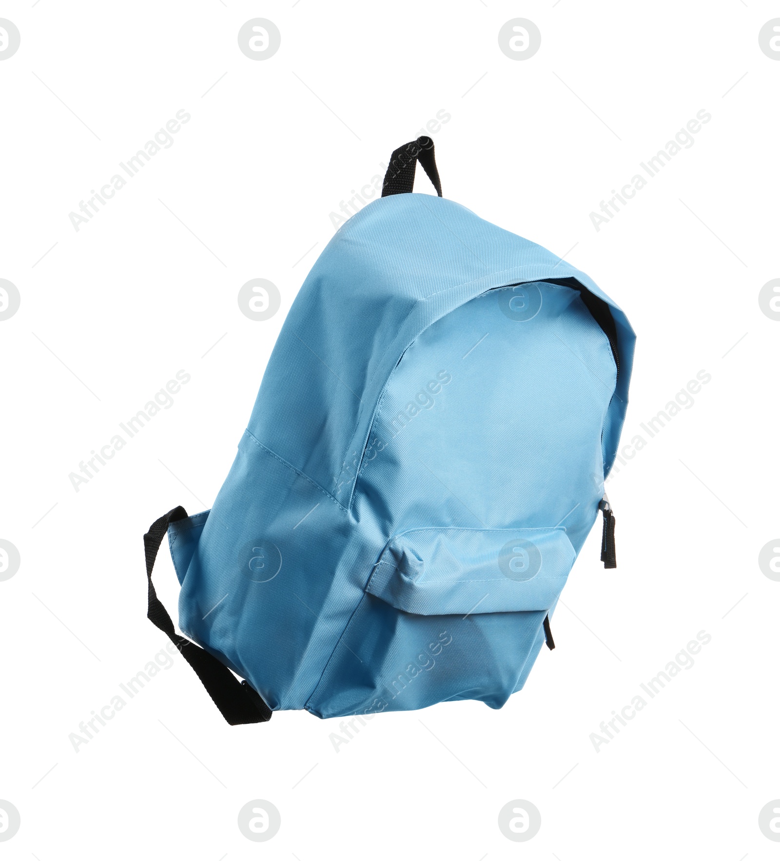 Photo of Stylish light blue backpack isolated on white