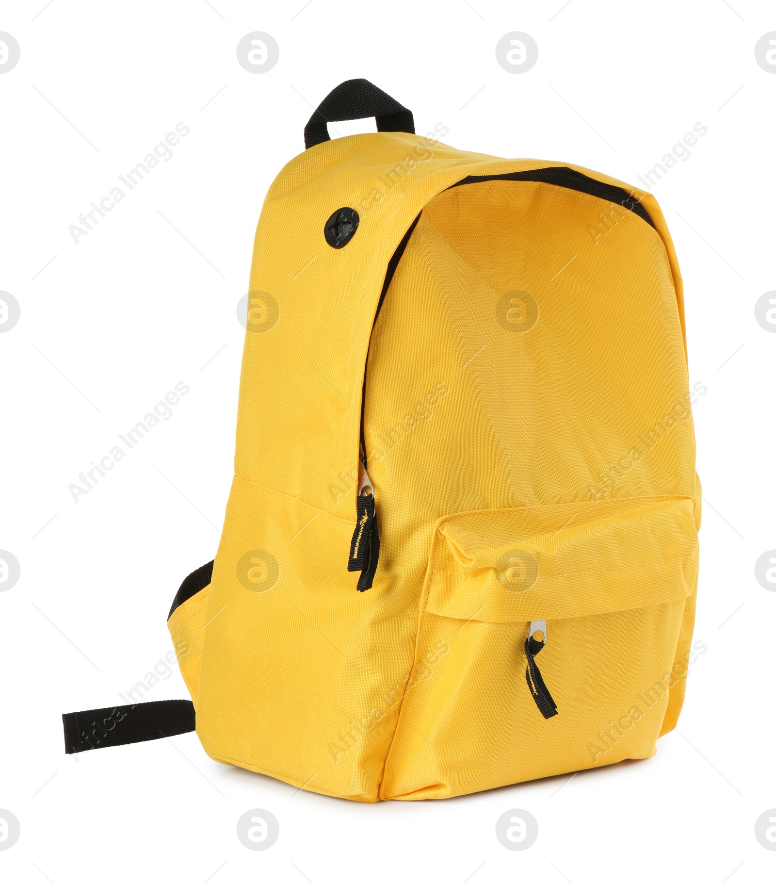 Photo of One stylish yellow backpack isolated on white