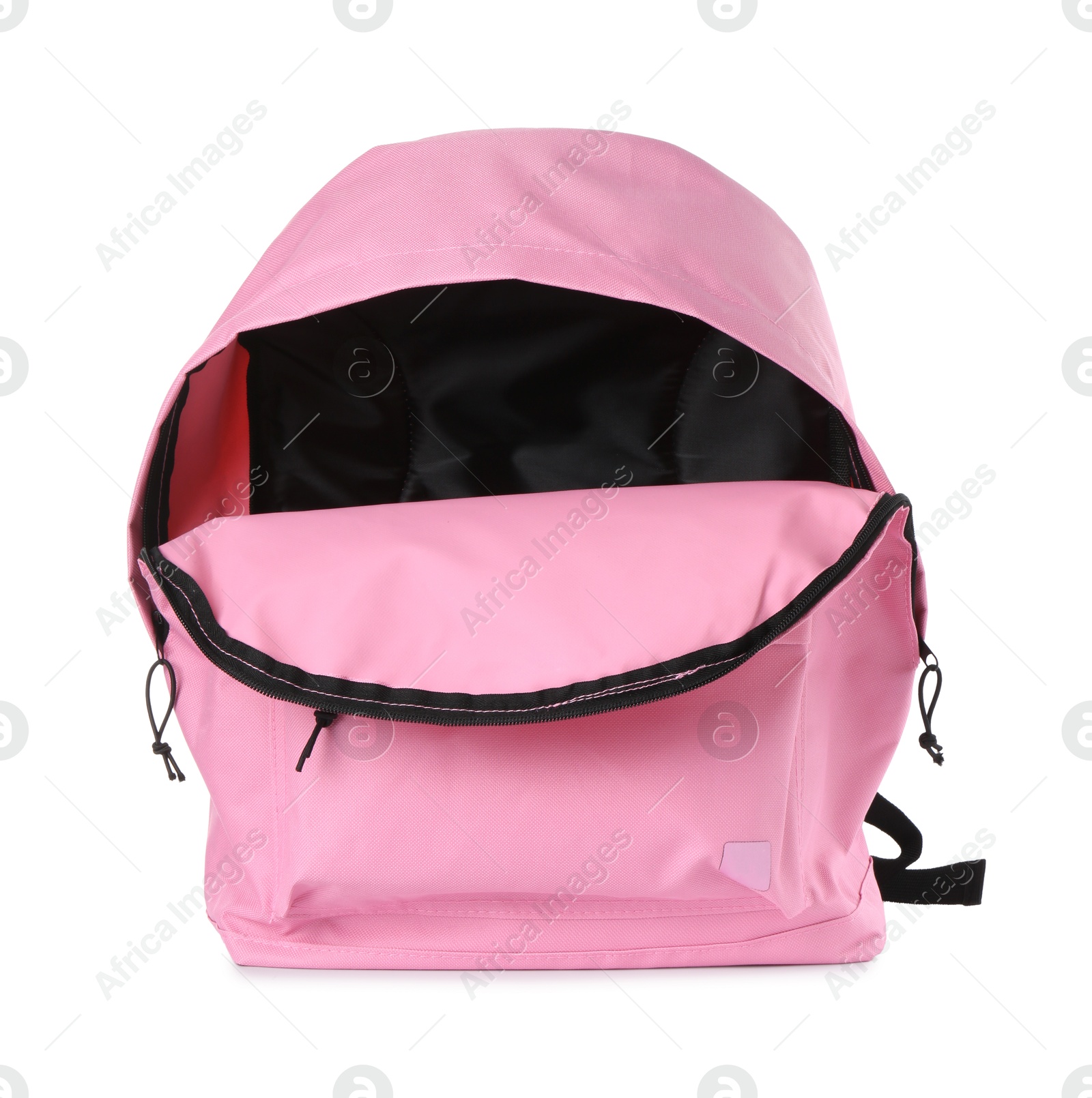 Photo of One stylish pink backpack isolated on white