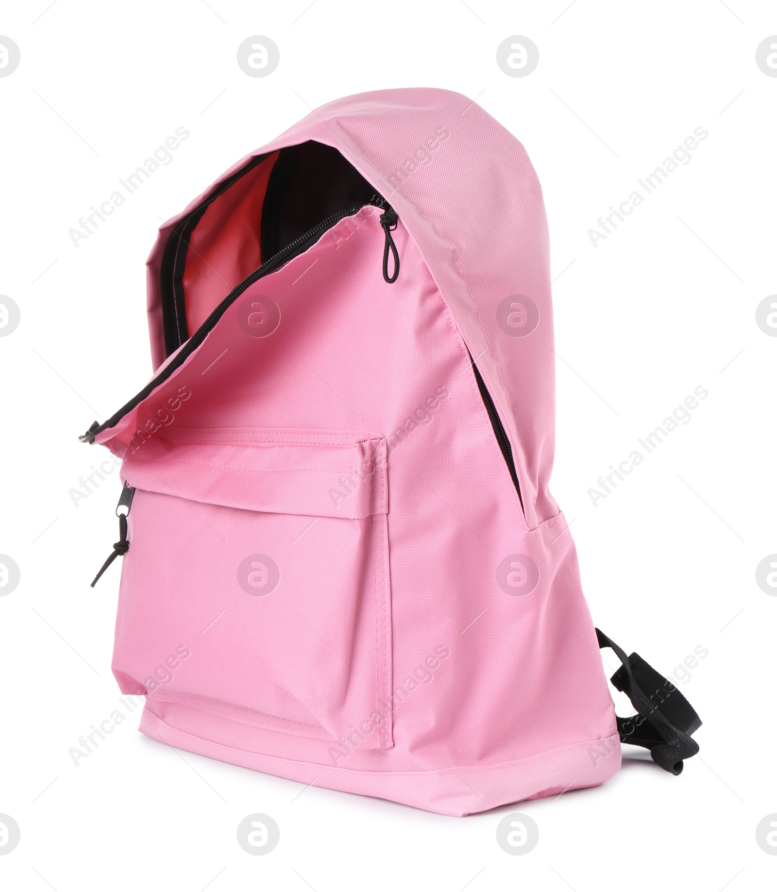 Photo of One stylish pink backpack isolated on white