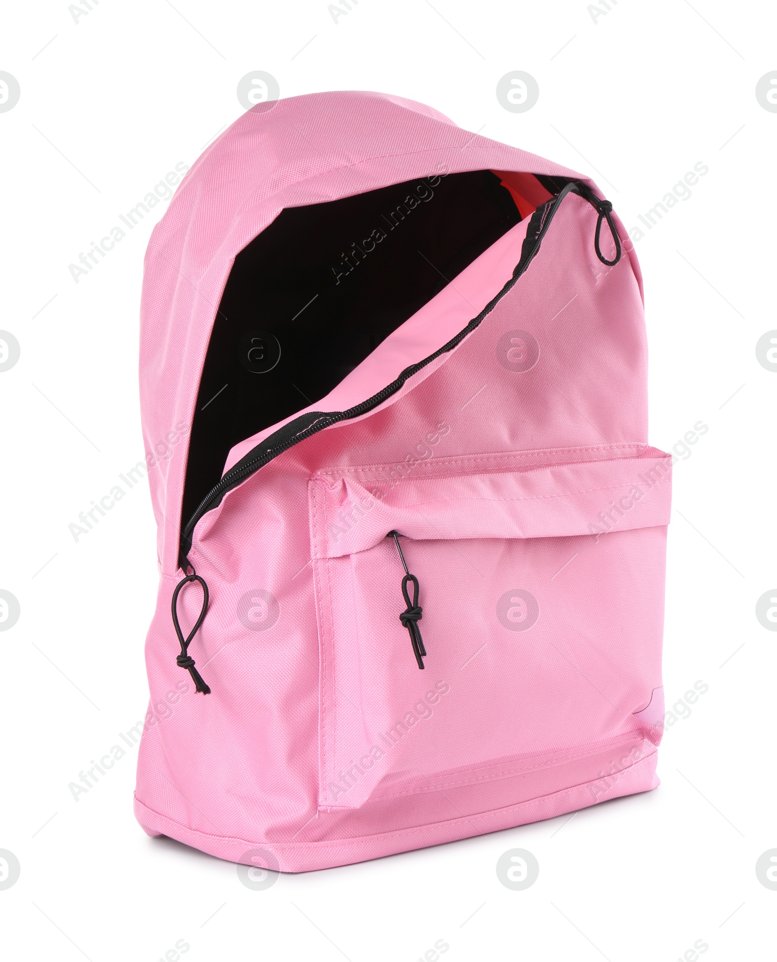 Photo of One stylish pink backpack isolated on white