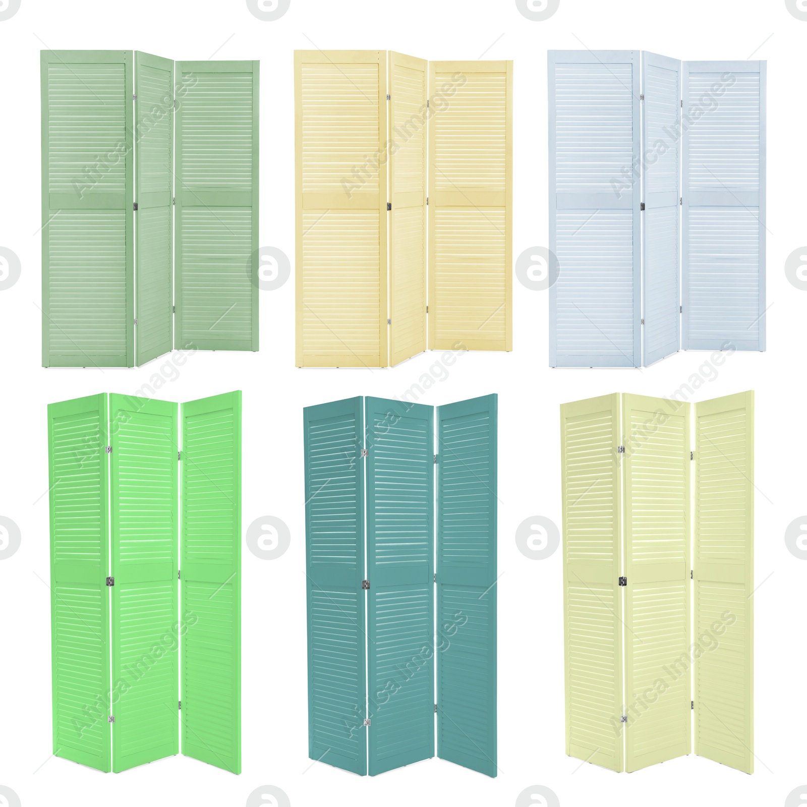 Image of Folding screens of different colors isolated on white, set