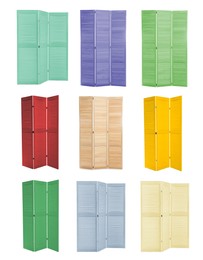 Image of Folding screens of different colors isolated on white, set