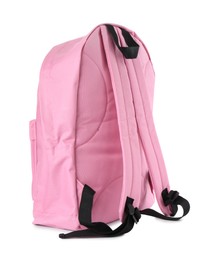 Photo of One stylish pink backpack isolated on white