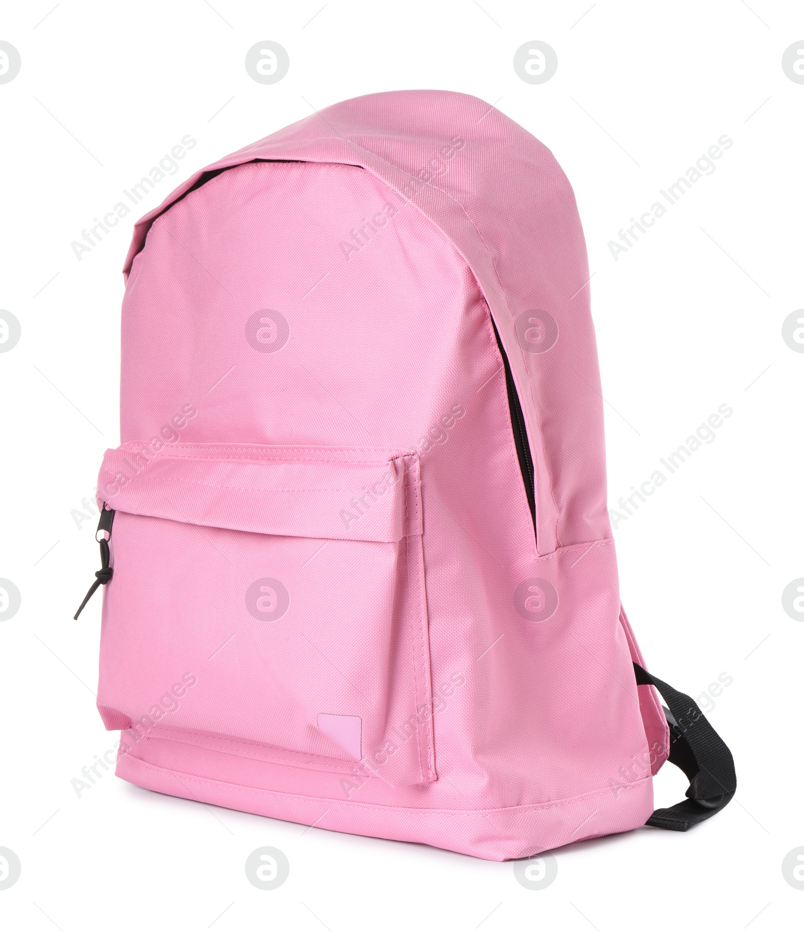 Photo of One stylish pink backpack isolated on white