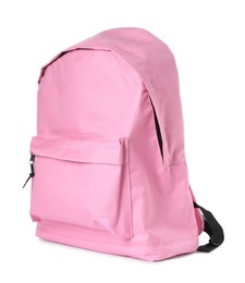 Photo of One stylish pink backpack isolated on white