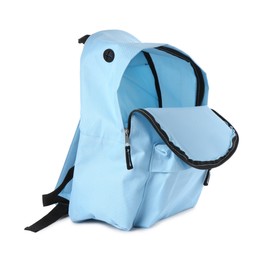 Photo of Stylish light blue backpack isolated on white