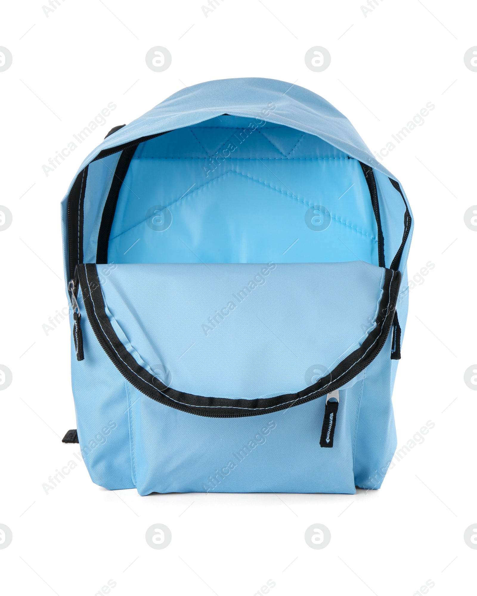 Photo of Stylish light blue backpack isolated on white