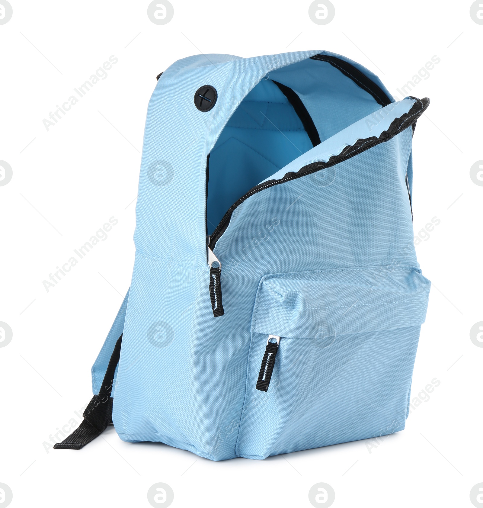 Photo of Stylish light blue backpack isolated on white