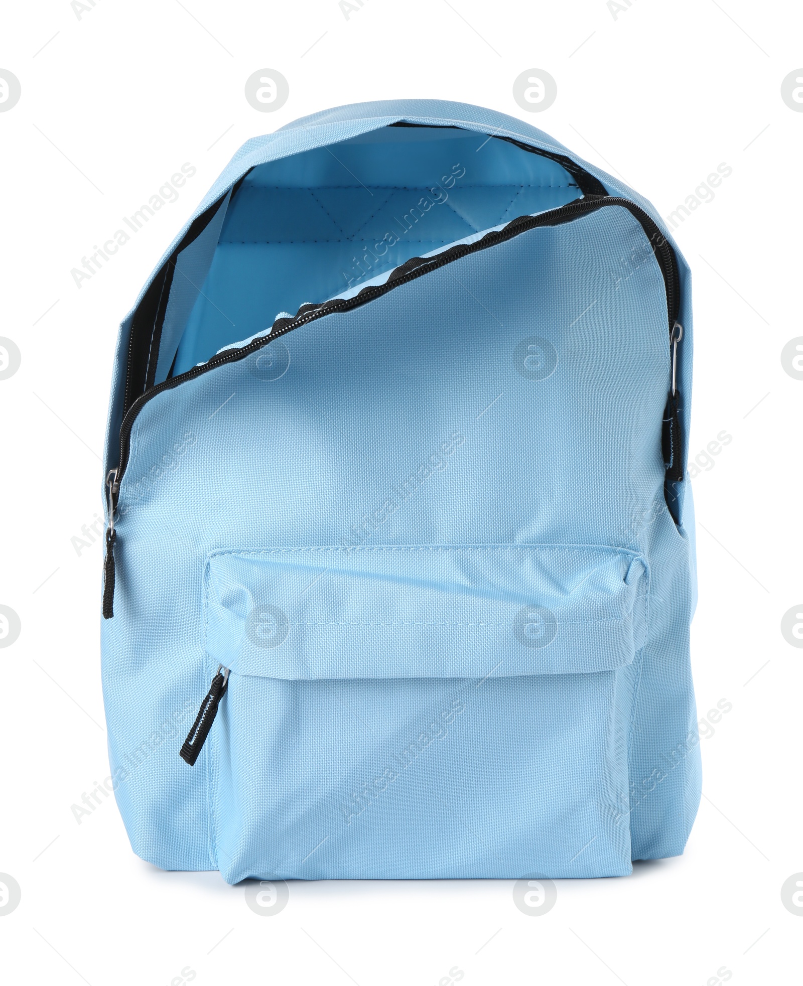 Photo of Stylish light blue backpack isolated on white