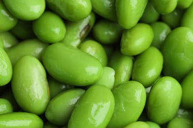 Photo of Fresh edamame soybeans as background, above view