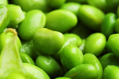 Fresh edamame soybeans as background, closeup view