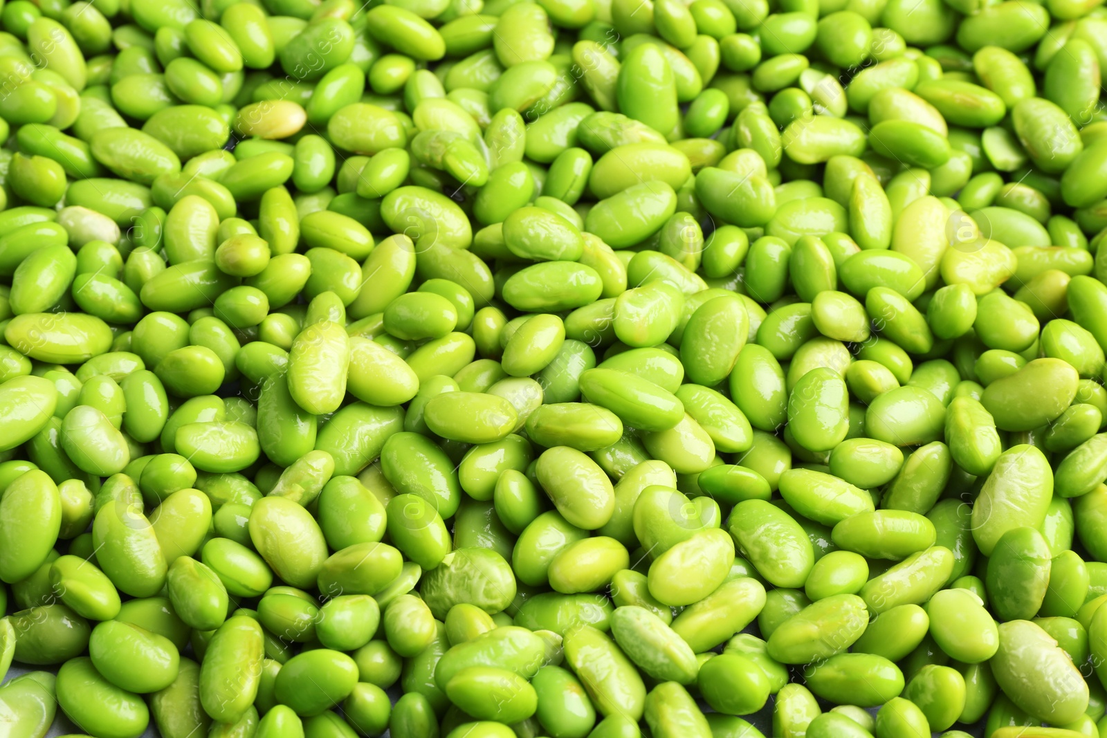 Photo of Fresh edamame beans as background, closeup view