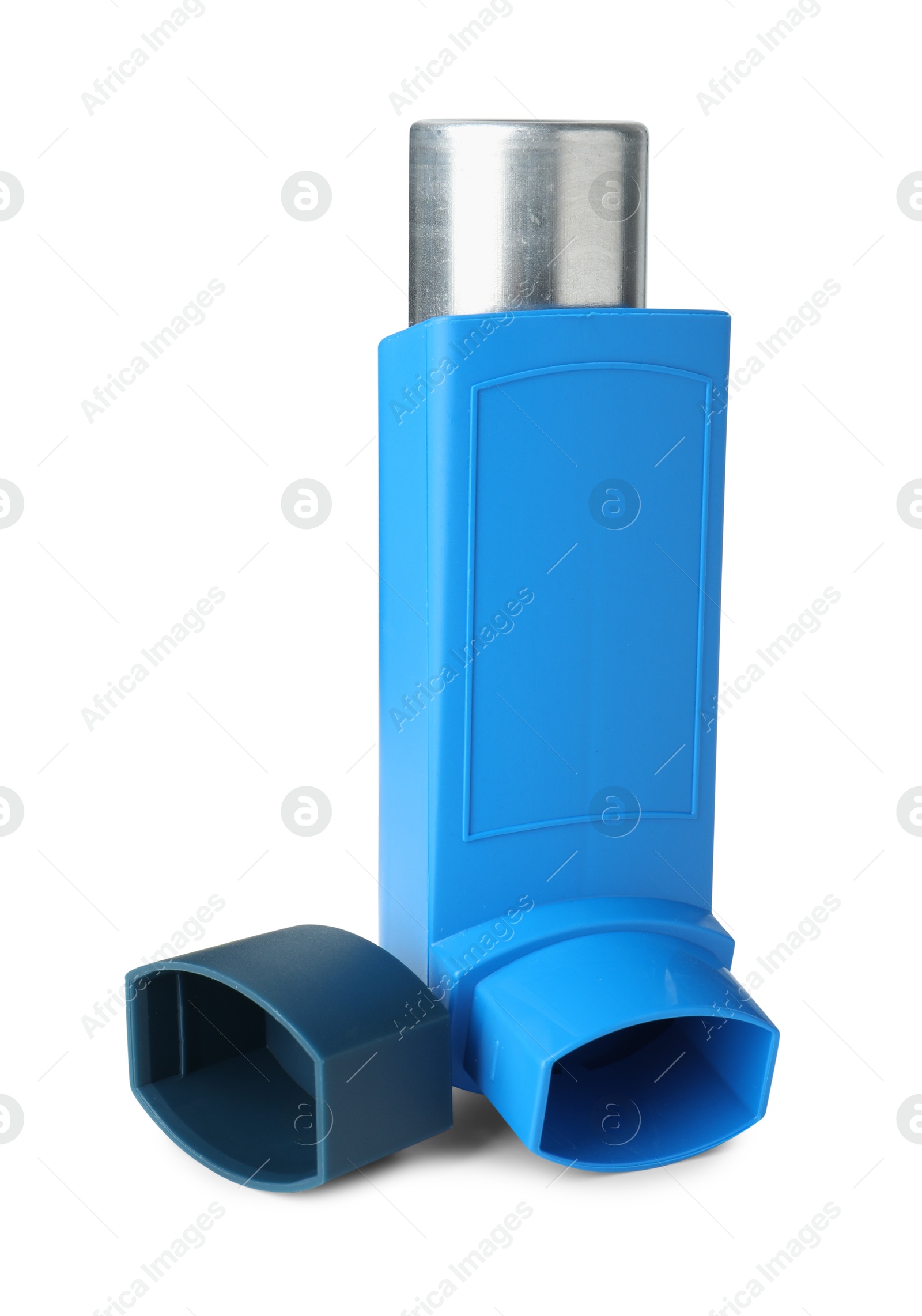 Photo of One inhaler isolated on white. Asthma treatment