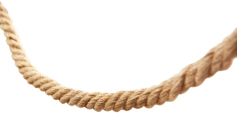 Photo of Hemp rope on white background. Organic material