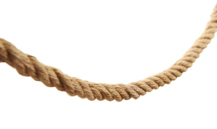 Photo of Hemp rope on white background. Organic material