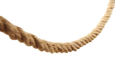 Photo of Hemp rope on white background. Organic material