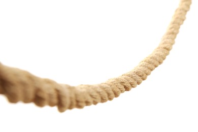 Photo of Hemp rope on white background. Organic material