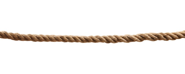 Photo of Hemp rope on white background. Organic material