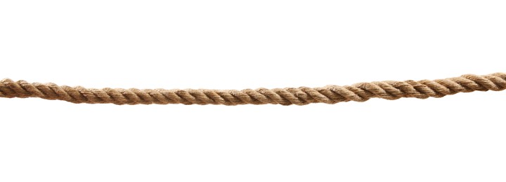 Photo of Hemp rope on white background. Organic material