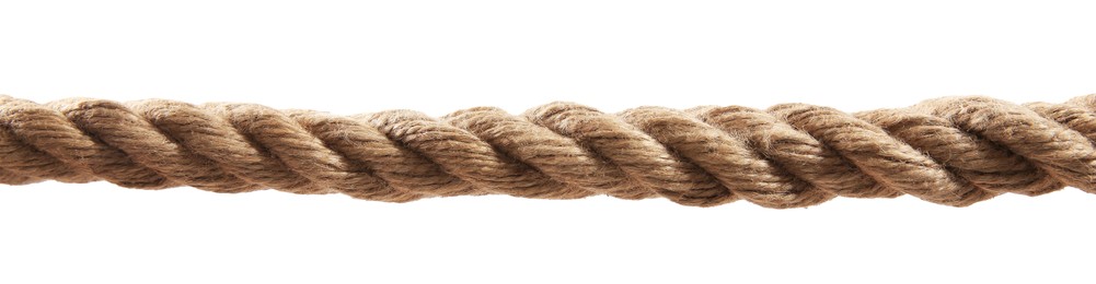 Photo of Hemp rope on white background. Organic material