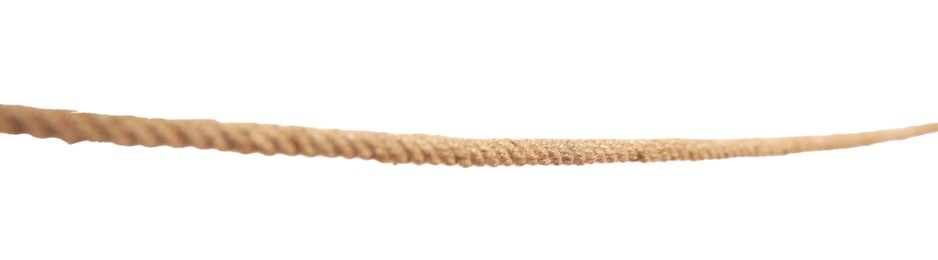 Photo of Hemp rope on white background. Organic material