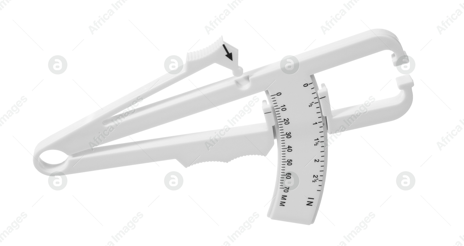 Photo of Plastic body fat caliper isolated on white