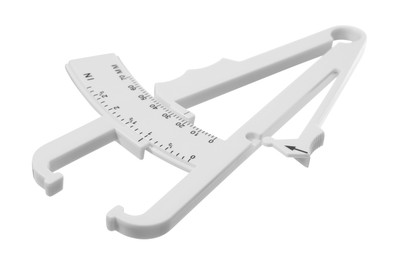 Plastic body fat caliper isolated on white