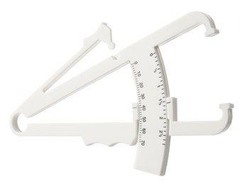 Plastic body fat caliper isolated on white