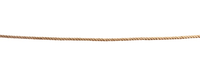 Photo of Hemp rope on white background. Organic material