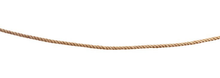 Photo of Hemp rope on white background. Organic material