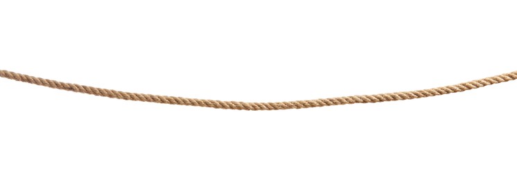 Photo of Hemp rope on white background. Organic material