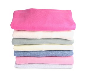 Stack of colorful clothes isolated on white